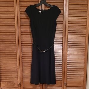 Anne Klein Black Fit And Flare Knee Length Dress with Cap Sleeves